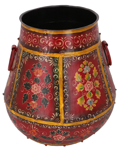 Vintage metal vase, jug Rajasthan, hand-painted in patchwork design - Design 2