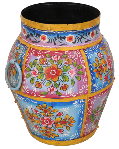 Vintage metal vase, jug Rajasthan, hand-painted in patchwork design - Design 3