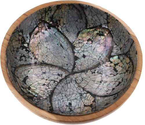 Exclusive teak bowl with shell inlays, exotic decorative bowl - Design 3 black - 6x20x20 cm  20 cm