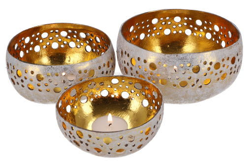 Set of 3 exotic coconut tea lights - model 2 white - 9x14x14 cm  14 cm