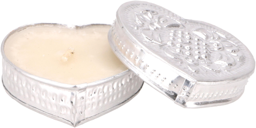 Exotic scented candle in a pretty metal tin - heart-shaped - 2,5x8x8 cm 