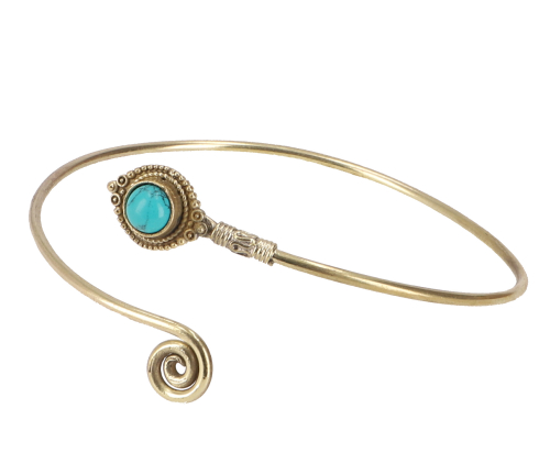 Indian upper arm bangle brass, boho bracelet, boho bangle - spiral turquoise/gold 9 cm