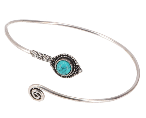 Indian upper arm bangle brass, boho bracelet, boho bangle - spiral turquoise/silver 9 cm