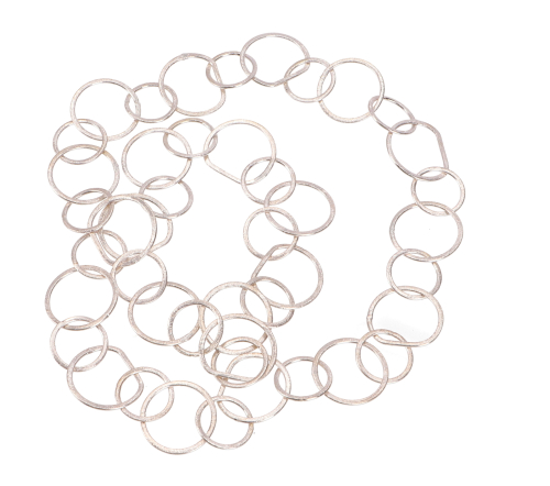Matte Boho Halskette, breite gebrstete Kette mit Ringen - silberfarben/rund - 75x2,2 cm