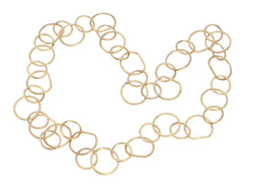 Matte boho necklace, wide brushed chain with rings - gold-colored/round - 75x2,2 cm
