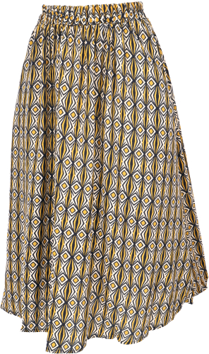 Airy knee-length skirt, boho summer skirt - curry/black