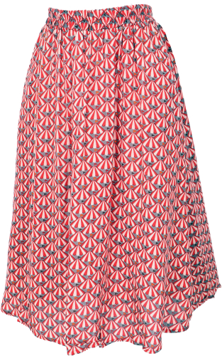 Airy knee-length skirt, boho summer skirt - red