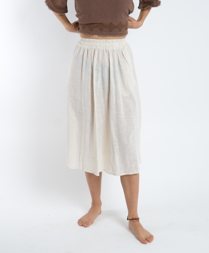 Airy knee-length skirt, boho summer skirt - linen-colored
