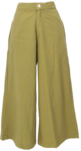 Boho cotton pants with high waistband, comfortable 7/8 Marlene pants - lemon