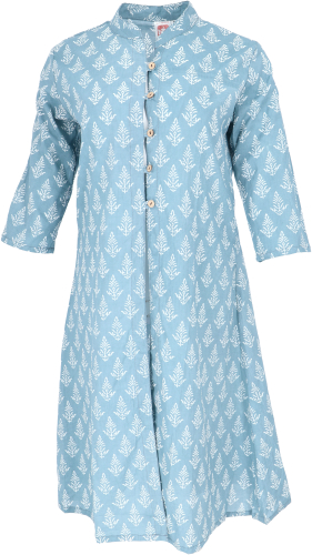 Boho tunic, tunic dress with handmade print - dove blue