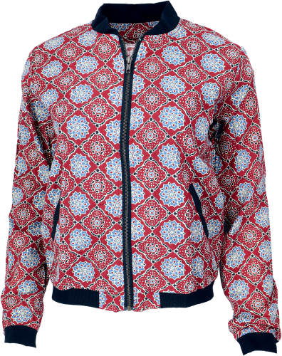 Boho style cotton bomber jacket - red/blue