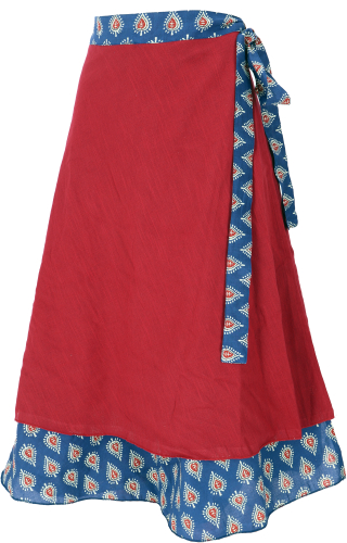 Boho reversible wrap skirt, 7/8 layer skirt, summer skirt, cotton skirt - blue/red