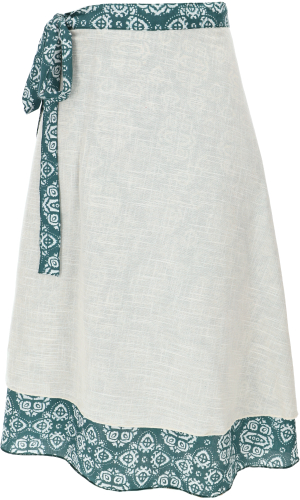 Boho reversible wrap skirt, 7/8 layer skirt, summer skirt, cotton skirt - natural white/green