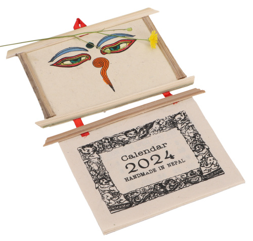 Kalender aus Lokta Papier, Kalender aus Nepal 2024 - Augen Buddhas - 20x15x1 cm 
