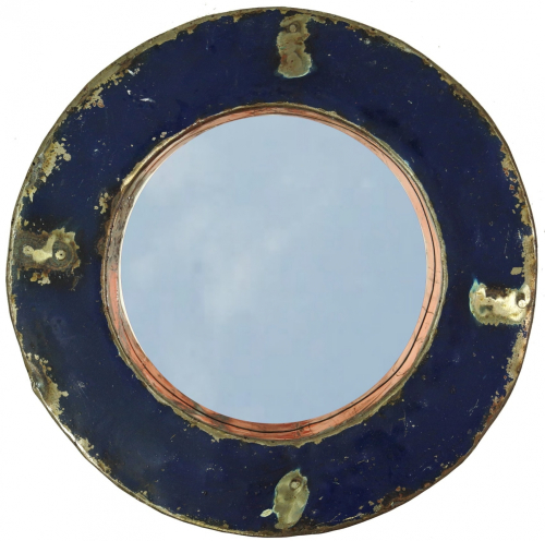 Metal mirror made from recycled metal barrel lid, vintage decorative mirror - color 17 - 34x34x9 cm  34 cm