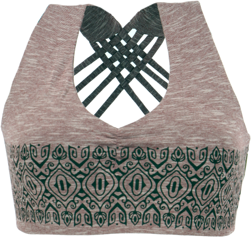 Bikini Top, Bra Top, bedrucktes Yoga Top aus Bio-Baumwolle - cappuccino
