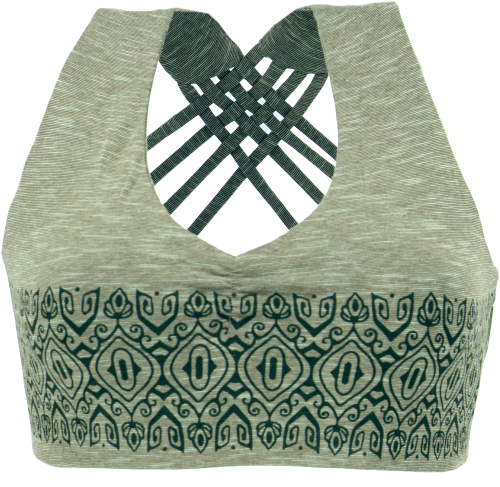 Bikini Top, Bra Top, bedrucktes Yoga Top aus Bio-Baumwolle - helles olivgrn