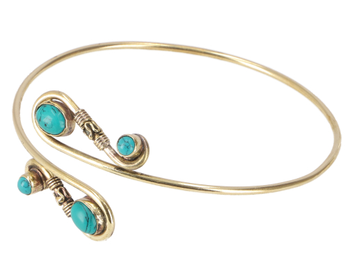 Indian upper arm bangle brass, ankle bracelet, boho bangle - Model 1/turquoise/gold 9 cm
