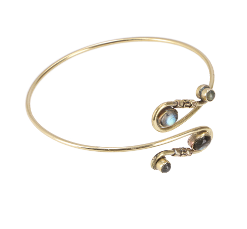 Indian upper arm bangle brass, ankle bracelet, boho bangle - Model 1/labradorite/gold 9 cm