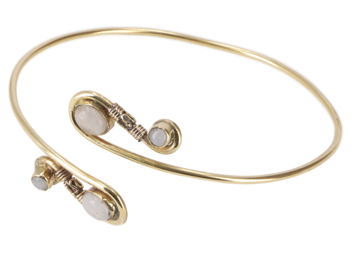 Indian upper arm bangle brass, ankle bracelet, boho bangle - Model 1/moonstone/gold 9 cm