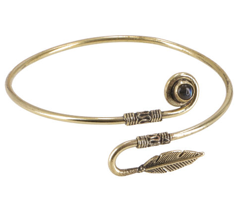 Indian forearm bangle brass, ankle bracelet, boho bangle - Model 3/labradorite/gold 7,5 cm