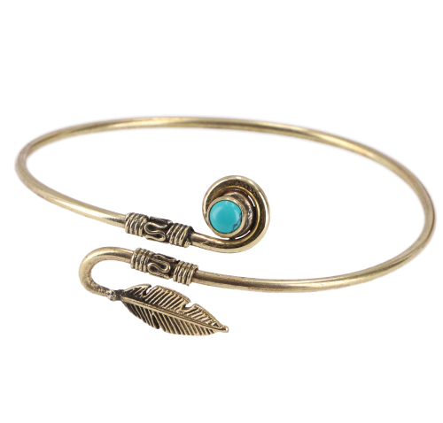 Indian forearm bangle brass, ankle bracelet, boho bangle - Model 3/turquoise/gold 7,5 cm