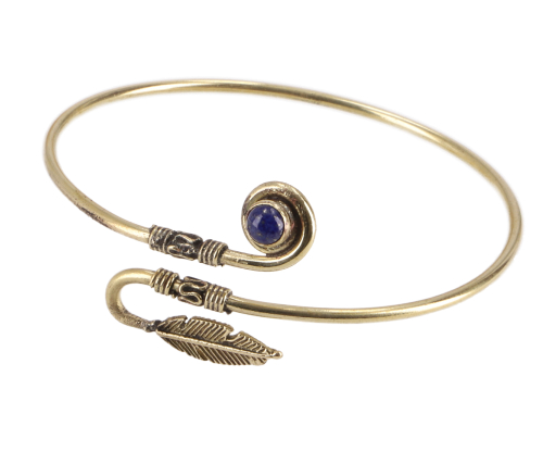 Indian forearm bangle brass, ankle bracelet, boho bangle - Model 3/lapis lazuli/gold 7 cm