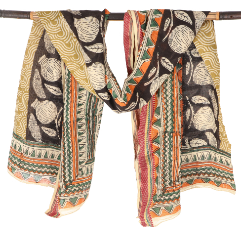 Lightweight pareo, sarong, hand-printed cotton cloth, lungi with woven border - brown/rust - 190x120 cm