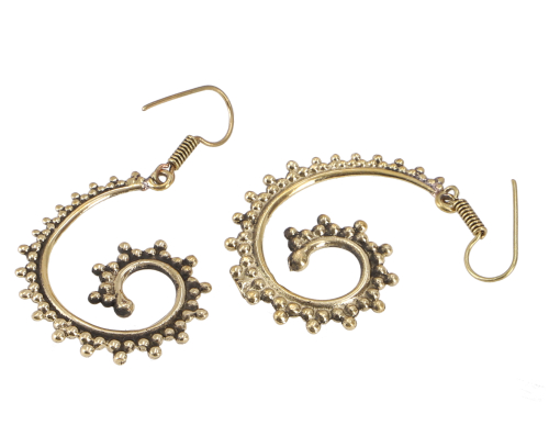 Tribal earrings made of brass, ethnic earrings, goa jewelry, brass spiral - Model 1/gold - 5x3x0,1 cm  3 cm