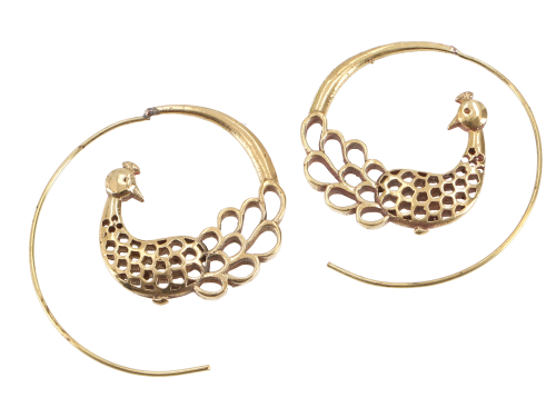 Tribal earrings made of brass, ethnic earrings - Peacock 2/gold 4 cm