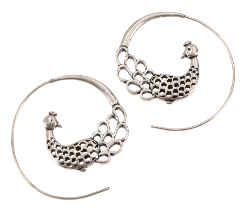 Tribal earrings made of brass, ethnic earrings - Peacock 2/silver 4 cm