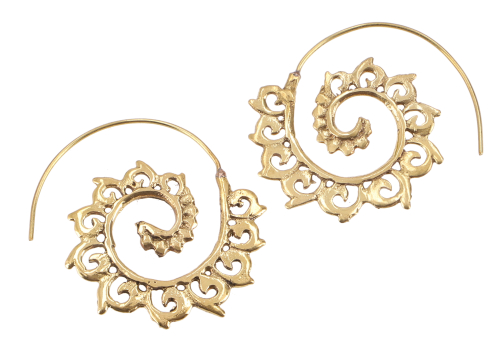 Tribal earrings made of brass, ethnic earrings, goa jewelry, brass spiral - Model 8/gold - 4 cm 3,5 cm