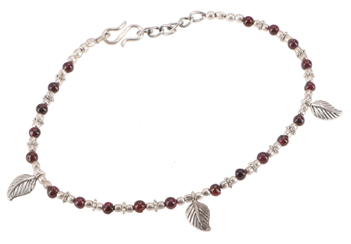 Indische Fukette mit kleinen Perlen, Boho Fuschmuck, Modeschmuck - silber/Granat - 26 cm
