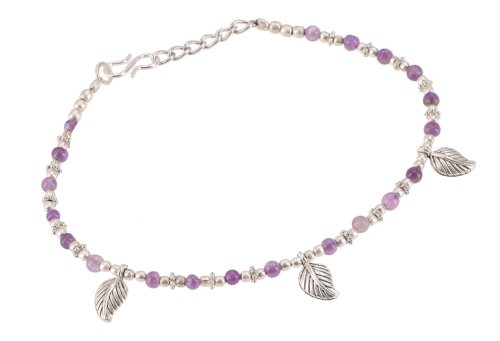 Indian anklet with small beads, boho foot jewelry, costume jewelry - silver/amethyst - 26 cm