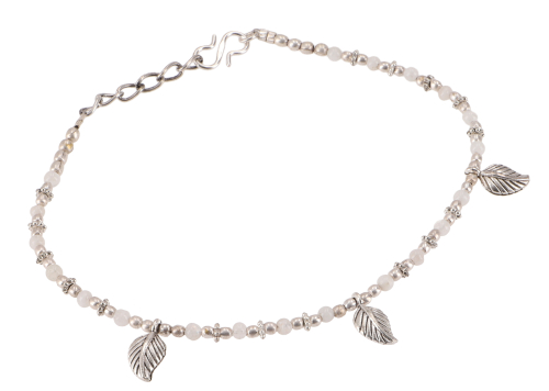 Indian anklet with small beads, boho foot jewelry, costume jewelry - silver/moonstone - 26 cm