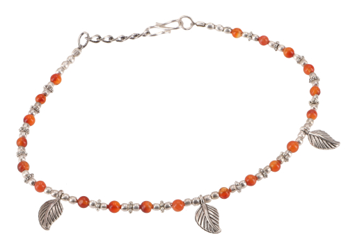 Indische Fukette mit kleinen Perlen, Boho Fuschmuck, Modeschmuck - silber/Karneol - 26 cm