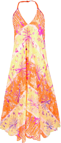 Boho summer dress, maxi dress with batik print, halterneck beach dress - orange