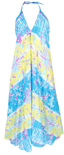 Boho summer dress, maxi dress with batik print, halterneck beach dress - light blue