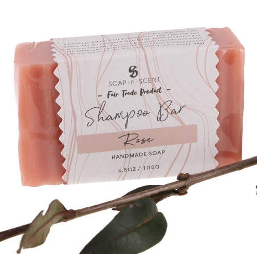 Shampoo Bar, solid shampoo 100 g, Fair Trade - Rose - 2,5x8,5x5 cm 