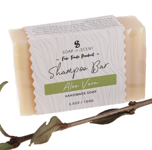 Shampoo Bar, solid shampoo 100 g, Fair Trade - Aloe Vera - 2,5x8,5x5 cm 