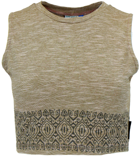 Short top, printed yoga top, yoga top made from organic cotton - light olive green