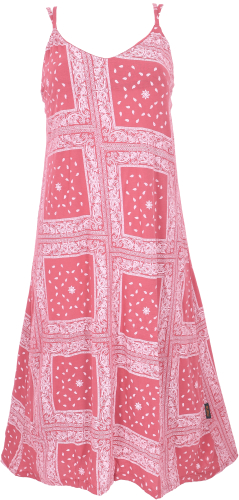 Midi dress with patchwork print, summer dress, strap dress - coral
