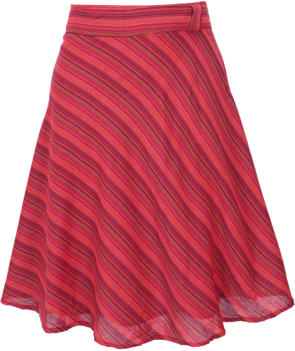 Lightweight striped wrap skirt, boho cotton summer skirt - red