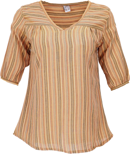 Lightweight cotton blouse, striped boho slip blouse with V-neck - cider