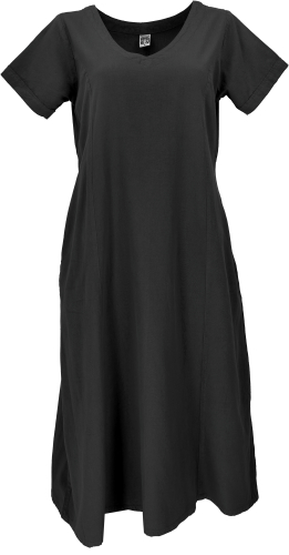 Weiches bequemes Baumwollkleid, Sommerkleid mit Taschen im Leinen-Look - schwarz
