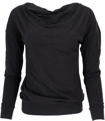 Long-sleeved shirt with waterfall collar, organic cotton yoga shirt - black