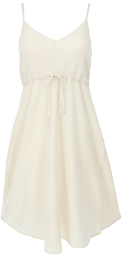 Single-colored casual strap dress, cotton mini dress - natural white