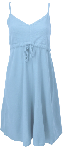 Single-colored casual strap dress, cotton mini dress - light blue