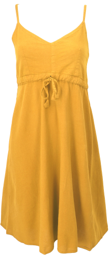 Single-colored casual strap dress, cotton mini dress - yellow