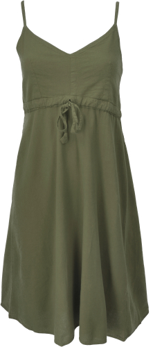 Single-colored casual strap dress, cotton mini dress - dark olive green